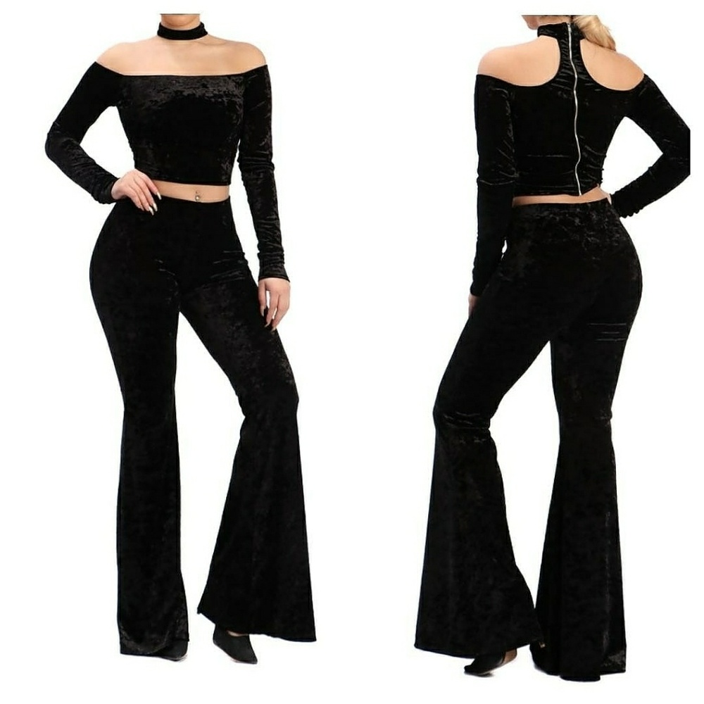 PRICE DROP Velvet 2 piece Crop top Bell Bottom Set